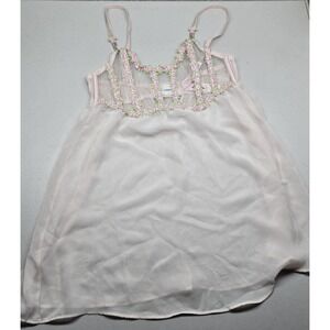 Victoria's Secret Women Sleepwear Large Pink Rosebud Babydoll Negligee Sheer